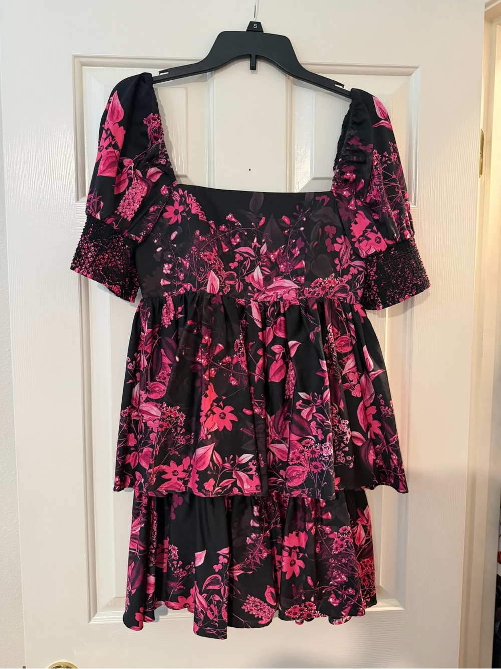 Alice + Olivia Black Dress with Fuchsia Floral Print